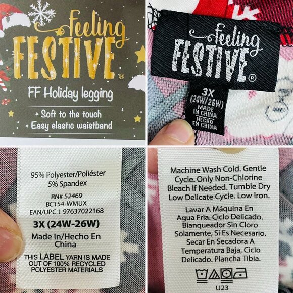 Feeling Festive Womens Holiday Legging Soft To the Touch Santas sz 3X Black Red - Picture 3 of 4